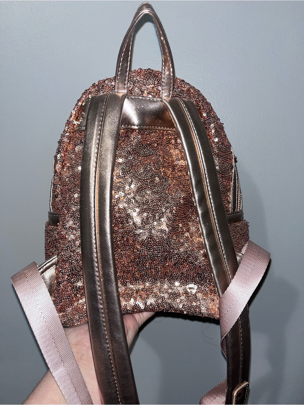 Loungefly Disney Parks Rose Gold Sequined Mini Backpack - Picture 2 of 3